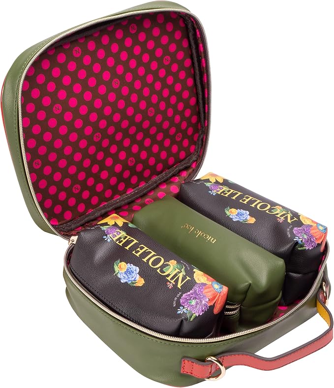 Nicole Lee Travel Handbag Crossbody Set with 3 Fashion Print Makeup Pouches, Women's Cosmetic Toiletry Organizer (Be My Valentine) - Image 3