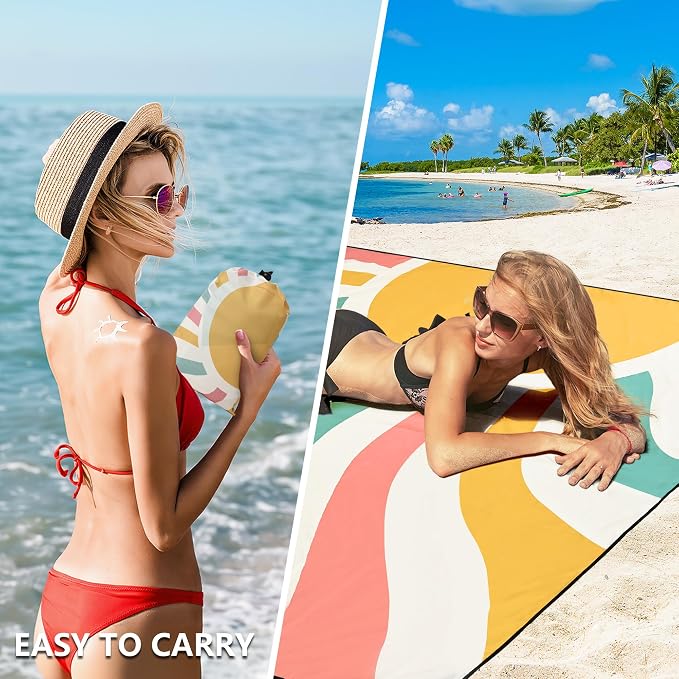 HIHOHO Beach Blanket Waterproof Sandproof Extra Large Beach Mat 79" X 83"/120"x108"for 1-8 Adults Quick Drying Durable Outdoor Picnic Mat for Beach Travel Camping Hiking - Image 4