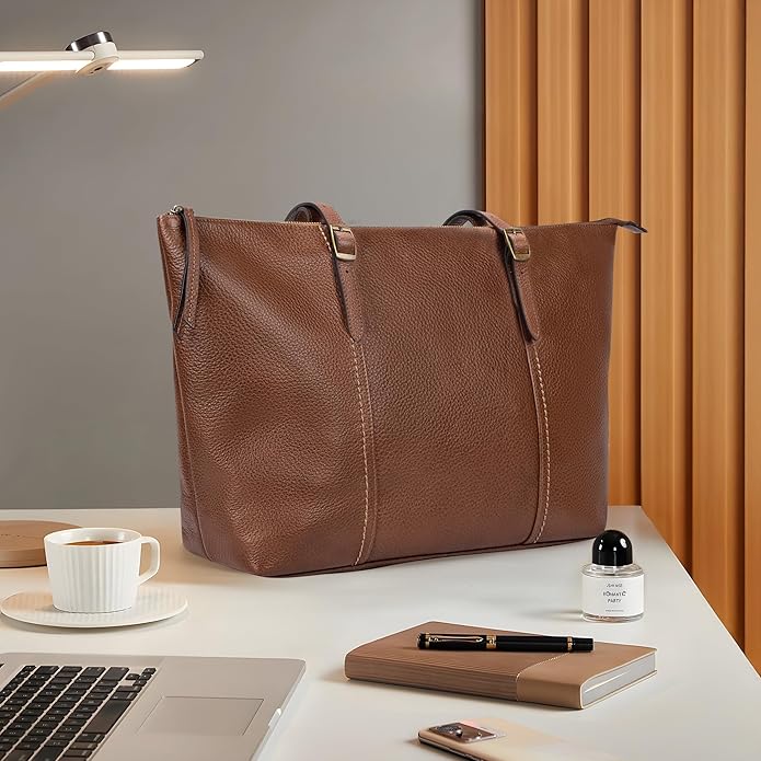 befen Vintage Genuine Leather Work Tote Bag for Women Large Tote Bag with Zipper Leather Purse and Handbags with Compartment - Image 3