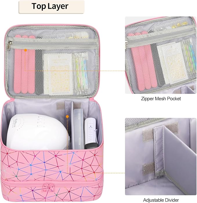 Ethereal Nail Polish Organizer Case, Holds 32+ Bottles(15ml/0.5fl.oz) and Nail Lamp, Double Layer Nail Polish Storage Bag for Nail Kit, Manicure Tools, Gifts for Girls - Image 3