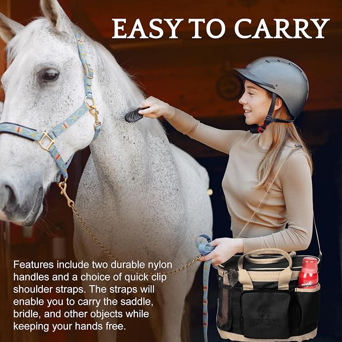 Huntley Equestrian Deluxe Grooming Bag Perfectly Designed Easy Access Multi Pocket Zipper Top Closure Double Handles Shoulder Strap Exterior Pockets - Image 6