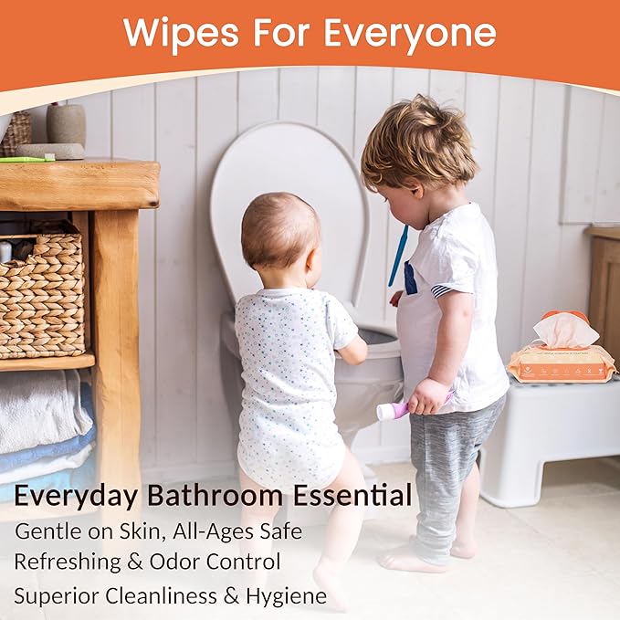 WONDERFUL Flushable Wipes, Lemon Citrus 100% Plant-Based Wet Butt Wipe for Adults & Kids, Sewer Septic Safe, Gentle for Sensitive Skin, Wipes Flushable Pack for Bathroom & Travel, 6-Pack (360 Counts)