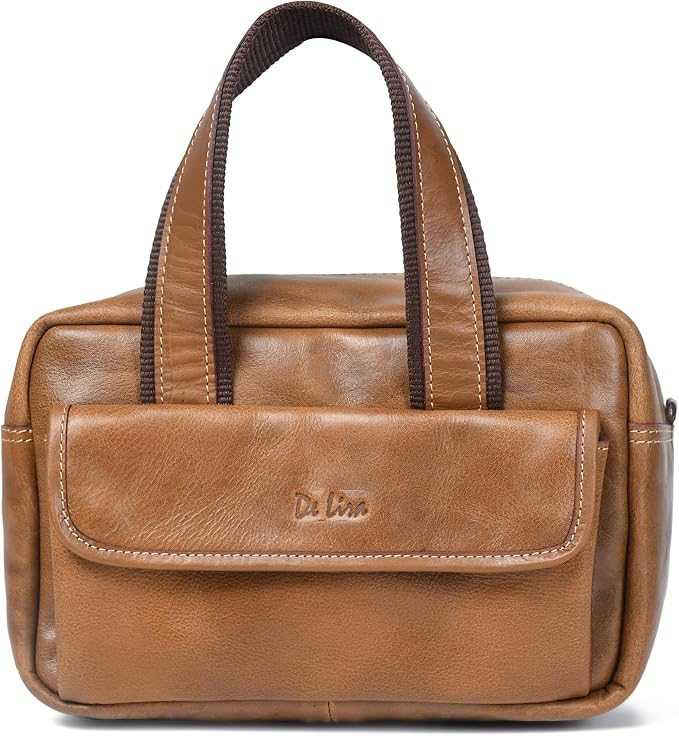 De Lira Extra Large Full-grain Leather Toiletry Bag, Shaving Kit & Cosmetics Case, 10x6x5.5 in, Travel Organizer for Men & Women, Light Brown - Image 2