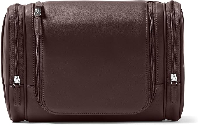 Leatherology Brown Hanging Toiletry Kit – Full Grain Leather Travel Organizer with Hanger and Multiple Storage Compartments by Leatherology