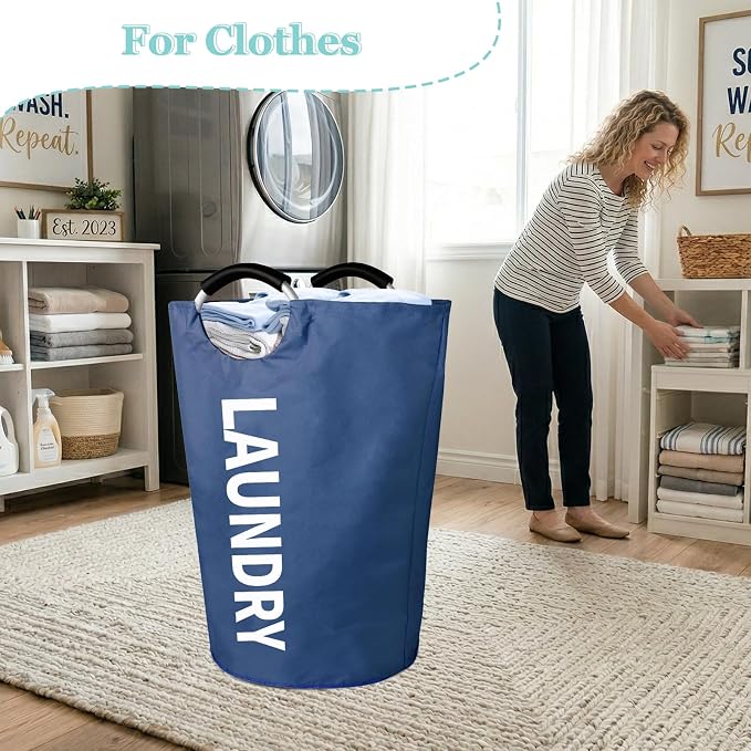 WOOHA 125L Large laundry basket,Collapsible laundry hamper, Tall Clothes Baskets Folding Washing Bin Foldable Fabric Hamper Bags for Bedroom, Closet,Bathroom,College,laundry bag,navy blue - Image 5