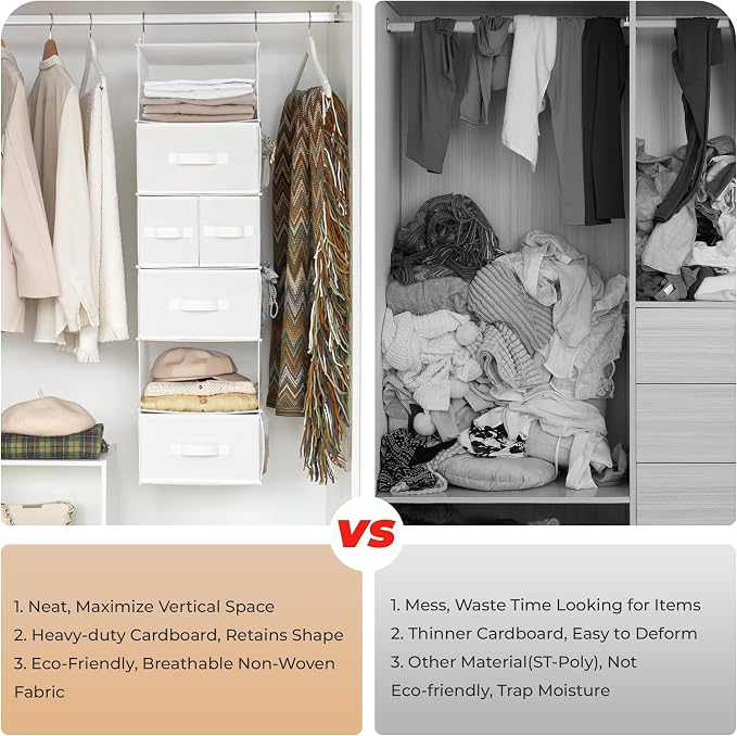 GRANNY SAYS Hanging Closet Organizer and Storage, 6 Shelf Clothes Organization with Drawers, 6 Side Pockets Closet Hanging Shelves for Bras, Socks, Underwear, Nursery Room, Wardrobe, White, 1-Pack - Image 7