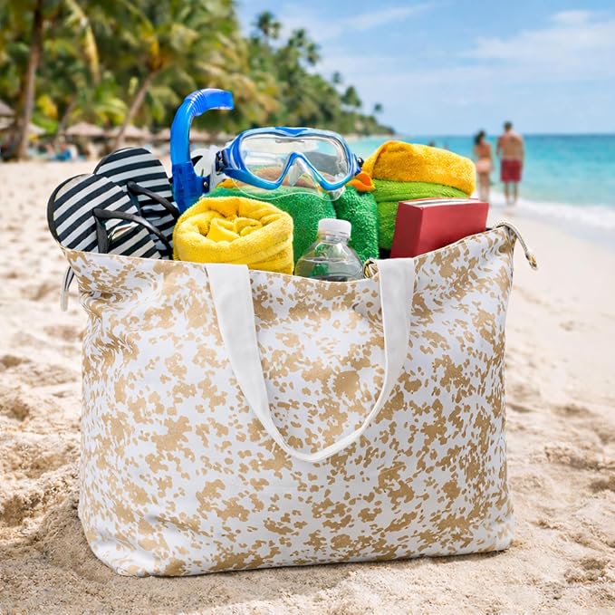 Salt Earth XL Beach Tote Bag for Women – XL Travel Tote with Zipper & Pockets, Oversized Canvas Pool Bag, Weekender Carry-On - Image 3