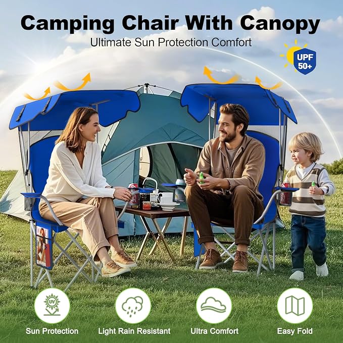 VTOY Portable Camping Chair with Canopy - Folding Chair with Canopy, Durable 600D Oxford Canopy Chair for Camping, Beach, Picnics, Fishing & Sports - Image 3