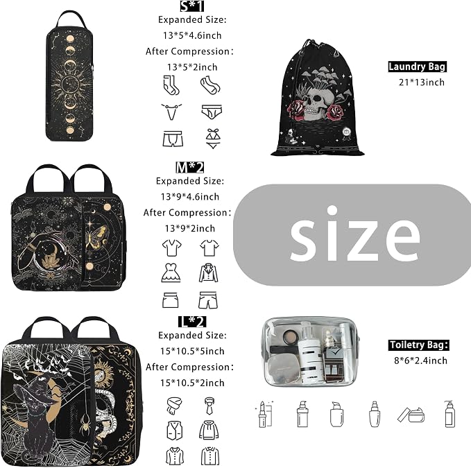 8 Pcs Compression Packing Cubes for Travel, Lightweight Waterproof Luggage Organizer Bags Set, Washable Packaging Cubes for Women Backpack Carry-On Suitcases - Image 3