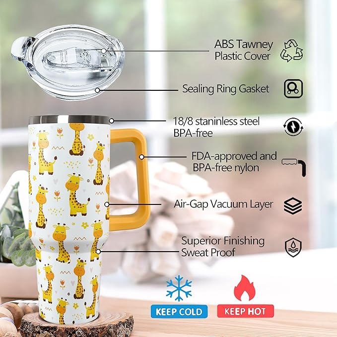 30 Oz Giraffe Tumbler With Handle Coffee Travel Mug Cup Water Bottle,Giraffe Gifts for Women