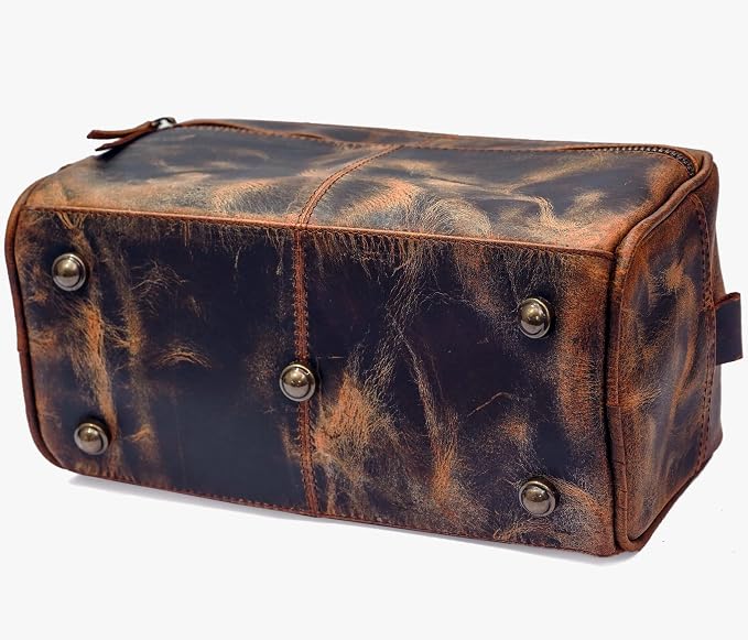 jaald Men's Genuine Brown Leather Toiletry Bag Shaving Bags And Grooming For Travel Groomsmen Gift Men Women Hanging Zippered Makeup Bathroom Cosmetic Pouch Case Make Up kit - Image 4
