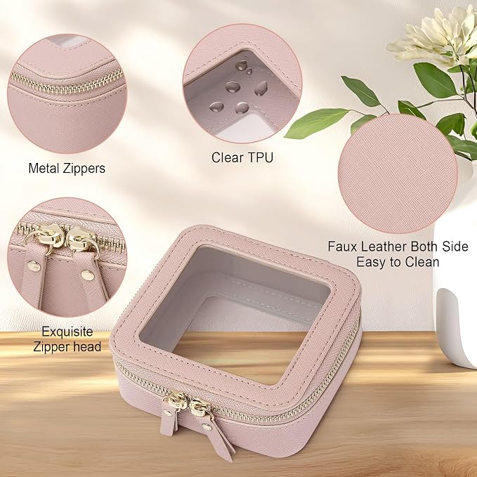 Pinkmik Clear Makeup Bag Waterproof Travel Case for Cosmetics and Toiletries Women's Purse Organizer and Clear Car Bag with Zipper (Pink, M+MINI) - Image 5