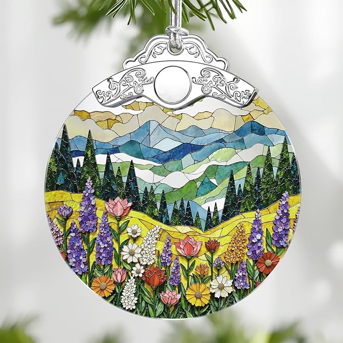 Mountain Wildflower Stained Glass Ornament, Christmas Ornaments – Christmas Tree Ornament, Holiday Decor, Xmas Stocking Stuffers, Gift Idea, Gifts for Nature Lover, Mom, Friend, and Family