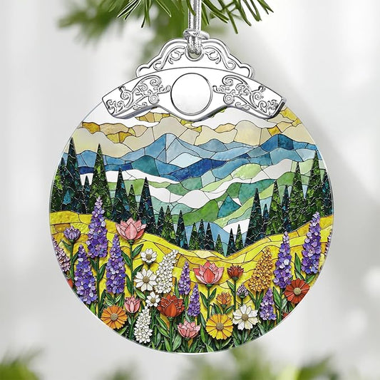 Mountain Wildflower Stained Glass Ornament, Christmas Ornaments – Christmas Tree Ornament, Holiday Decor, Xmas Stocking Stuffers, Gift Idea, Gifts for Nature Lover, Mom, Friend, and Family
