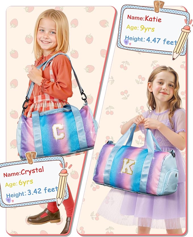 Gifts for Kids-Girl Gym Bag with Shoe Compartment, Kid Personalized Weekender Overnight Bags, Initial Travel Tote with Makeup Pouch, Soccer Gifts for Girls (Letter V) - Image 6