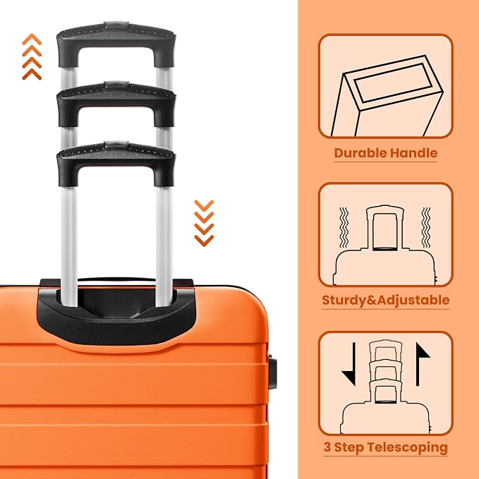 AnyZip Luggage Sets 3 Piece Hardshell Suitcase Set PC ABS Lightweight Travel Suitcases with 4 Double Spinner Wheels TSA Lock 20 24 28 Inch Orange - Image 5