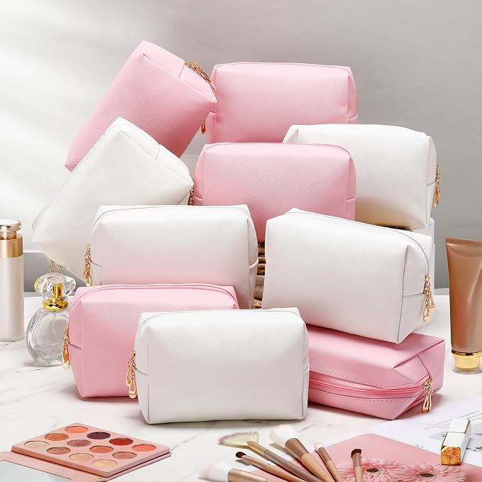 100 Pack Aesthetic Makeup Bags Bulk PU Leather Cosmetic Pouches Waterproof Toiletry Bags Makeup Pouches Bulk for Teen Girls Women Party Gift Travel Storage Back to Teacher Gift (Pink White) - Image 3