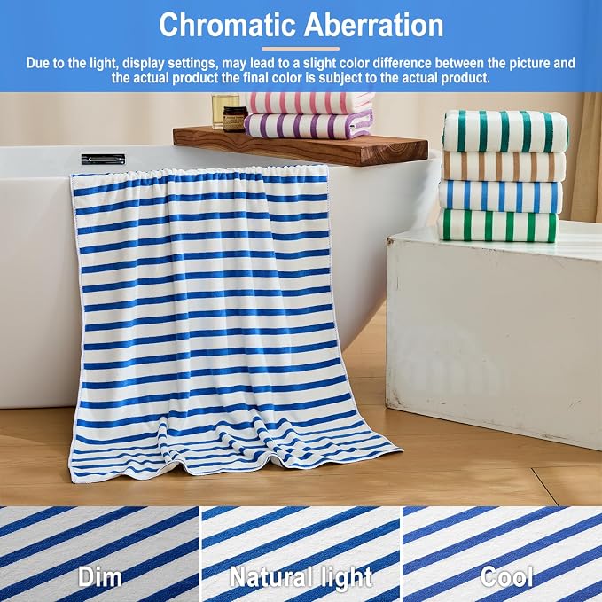 JML Microfiber Beach Towels, 6 Pack, 27" x 55", Large Bath Towel Set for Adult- Cabana Stripe - Absorbent, Quick Drying Lint-Free, No Fading for Summer Party, Pool, Sport, Yoga, Swimming, Dark Blue - Image 7