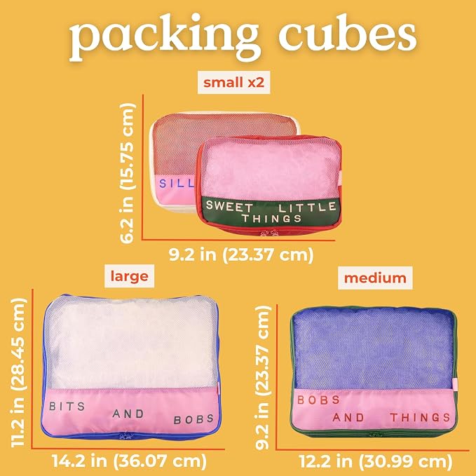 ban.do Packing Cube Set of 4, Bits and Bobs | Polyester and Mesh Packing Organizers, Includes 4 Foldable Luggage Packer Bags in Various Sizes with Quote Designs - Image 2