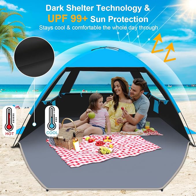 Gorich Beach Tent Sun Shelter for 3/4/6/8/10 Person with UPF 50＋ UV Protection, Lightweight & Easy Setup Beach Shade Canopy, Portable Beach Shade Tent Beach Cabana - Image 3