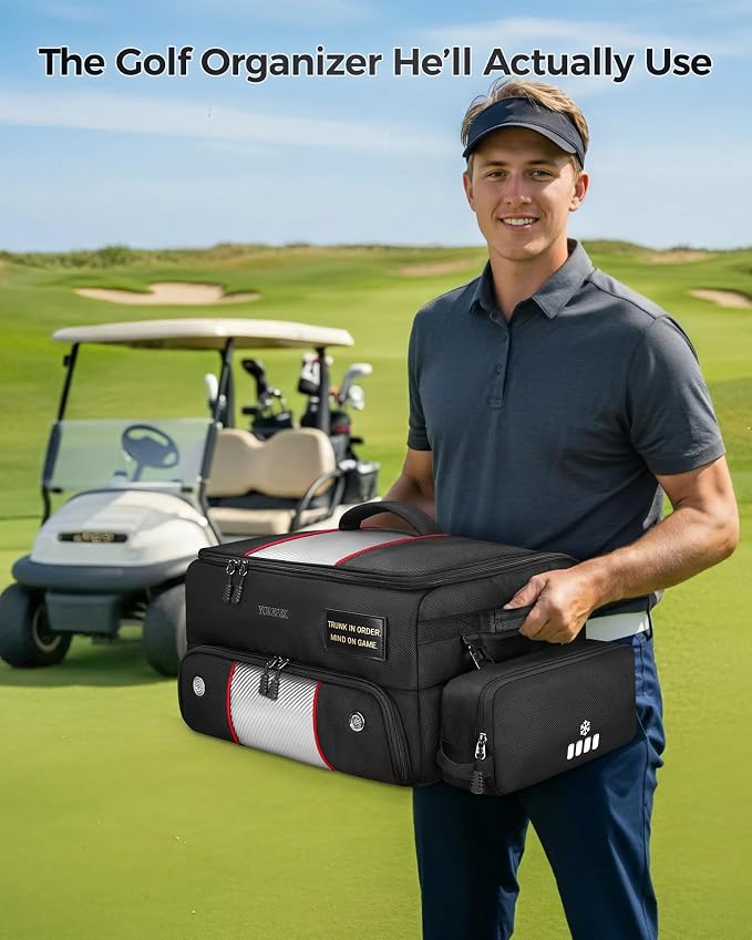 YOREPEK Upgraded Golf Trunk Organizer, Golf Gifts for Men, with Removable Insulated Pouch&Dust-Proof Protective Layer, Multi-Compartment fits 2 Pairs of Shoes, Golf Accessories - Image 7