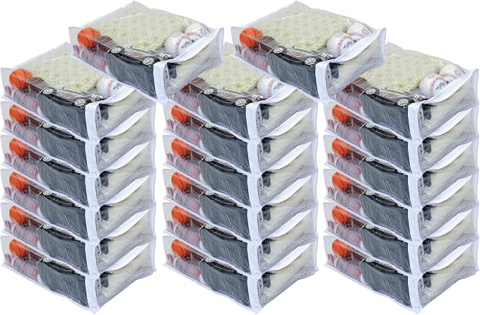 Heavy Duty Vinyl Zippered Closet Storage Bags (Clear) for Sweaters, Blankets, Comforters, Bedding Sets and Much More! (11" x 15" x 4") 2.9 Gallon 20-Pack by OrehHomewares