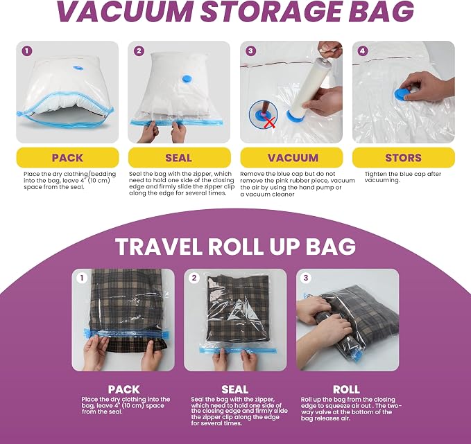 InfiniPower Vacuum Storage Bags (12 Jumbo) 80% Space Saver with Travelling Pump for Quilts and Blankets - Image 4