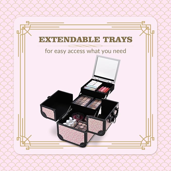 BYOOTIQUE 4in1 Cosmetology Case on Wheels w/Cosmetic Storage Makeup Artist | Aluminum Rolling Makeup Suitcase 360° Detachable Wheel Lockable Makeup Case Organizer w/ Mirror Nail Tech AD Bloom - Image 4