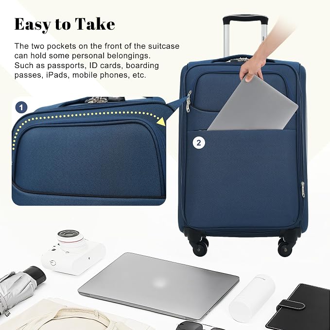 Merax 4-Piece Expandable Luggage Set,Softside Suitcase,Deep Blue | 18" 22" 26" 30" Lightweight Luggage with Spinner Wheels,Suitcase Set with TSA Lock,Front Pocket & Interior Organization - Image 6