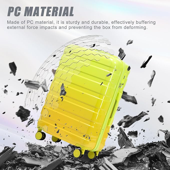 GDFStudio 20/24/28 Inch 3 Piece Luggage Set, PC Hard Shell Spinner Suitcase with Gradient Color Design, 360° Silent Wheels, Combination Lock, Large Capacity Carry On & Checked Luggage, Yellow Green - Image 6