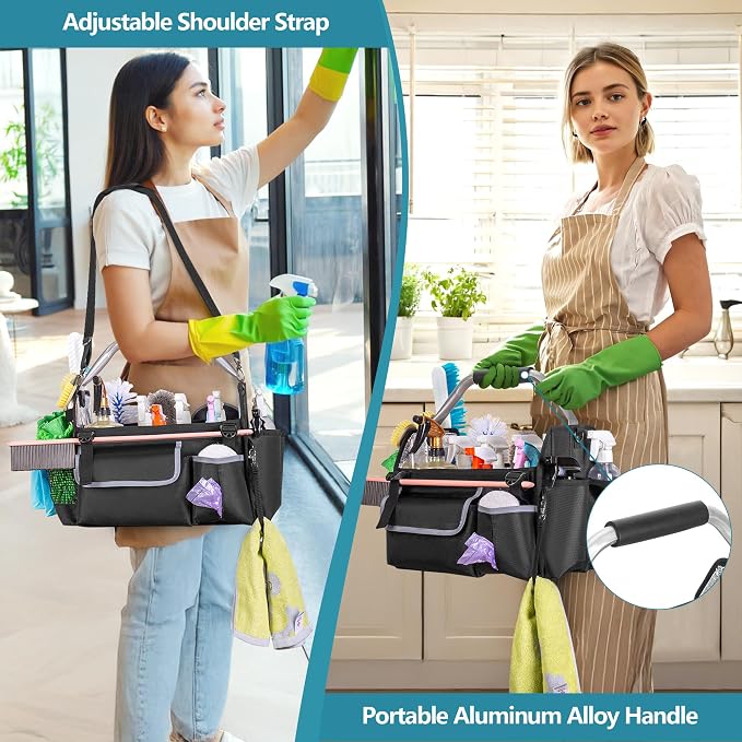 HODRANT Wearable Cleaning Caddy Organizer with Divider & Support Pad | Cleaning Supplies Bag with Handle & Detachable Shoulder Strap, Housekeeping Storage Box with Multi Pockets, Bag Only - Image 5
