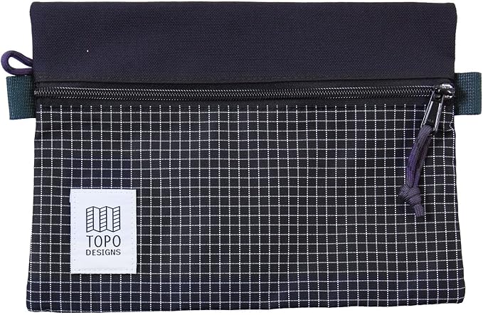 Topo Designs Accessory Bags, Travel Organizer Accessories for Smaller Items, Durable Storage Pouch, 3 Sizes, Fully Lined Pack Cloth (Medium, Black/Grid) by TopoDesigns