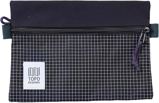 Topo Designs Accessory Bags, Travel Organizer Accessories for Smaller Items, Durable Storage Pouch, 3 Sizes, Fully Lined Pack Cloth (Medium, Black/Grid) by TopoDesigns