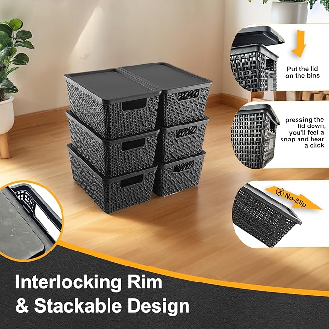 Storage Bins with Lids | Plastic Storage Baskets with Lids for Office Organization,Stackable Organizing Bins with Latching Design, Easy-Clean Boxes for Home, Office, Toys & Classroom Supplies, 6 packs - Image 4