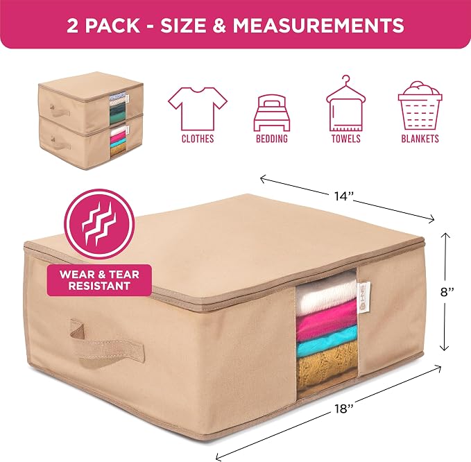 2-Tier Under-Sink Organizer With Full-Extension Slides, 2 Pack, Beige | Protects from Moths, Moisture, Dirt & Dust, Underbed Storage Bags for Clothes, Cashmere Sweaters, Bedding & More - Image 3