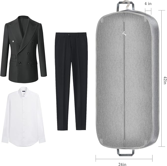 Limoomil Heavy Duty Waterproof Garment Bag for Travel, Tear Resistance Suit Bag for Men Travel for Suits, Tuxedos, Coats, Uniform. Grey, 42 inch… - Image 6