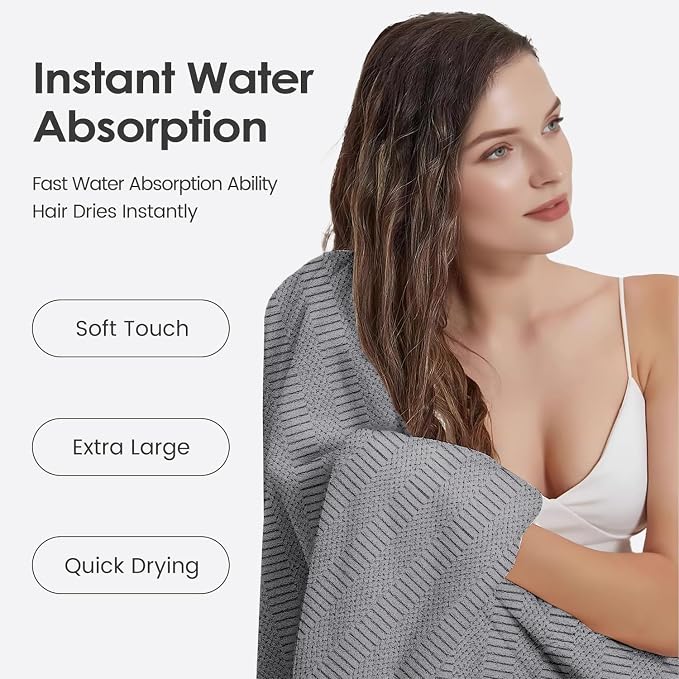 JML Bath Towels Set of 2, 30" x 60", Large Microfier Body Towel for Adult, Oversized, Soft, Super Absorbent, Fast Drying, Use for Sauna, Salon, Gym,Sport, Fitness, Yoga, Diamond Cross Grid Gray - Image 5