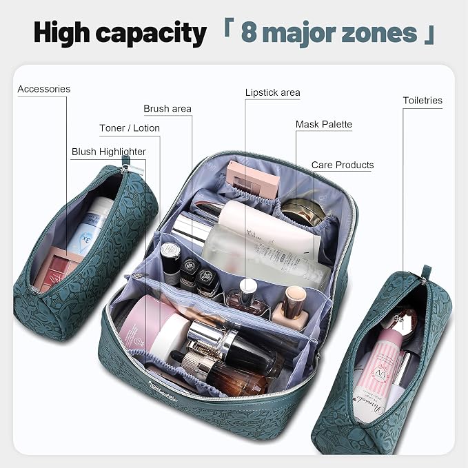 BOYATU Travel Makeup Bag Cosmetic Bags for Women: Large Capacity 3 Pcs Set Make up Bag with Compartments - Waterproof Vegan Leather Toiletry Organizer Bags with Handle (Z-63Blue) - Image 4
