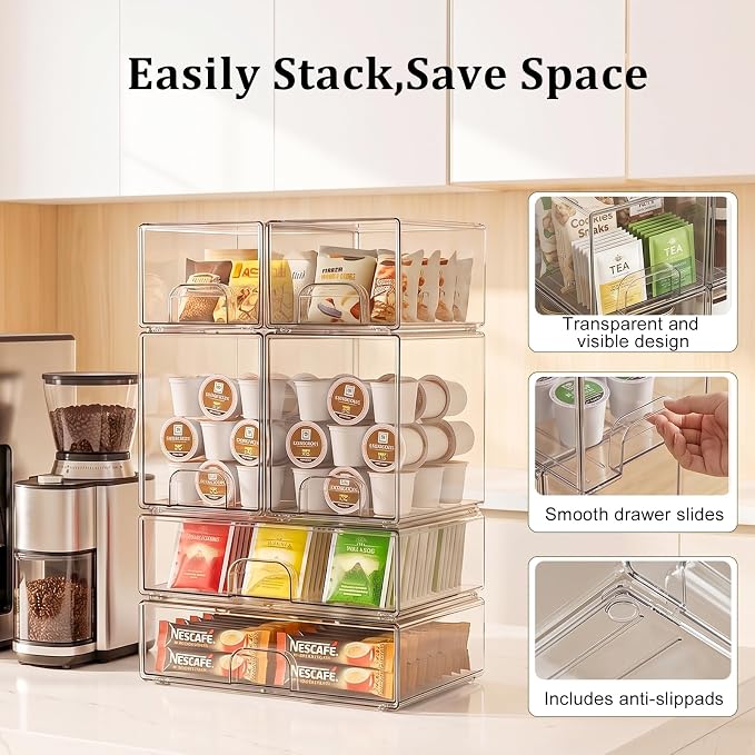 Clear Stackable Storage Drawers: Baby Bottle Storage Organizer, Acrylic Bottles Station Organizer Container for Countertop, Vanity, Bathroom, Cabinet Organization - 6 Pack - Image 4