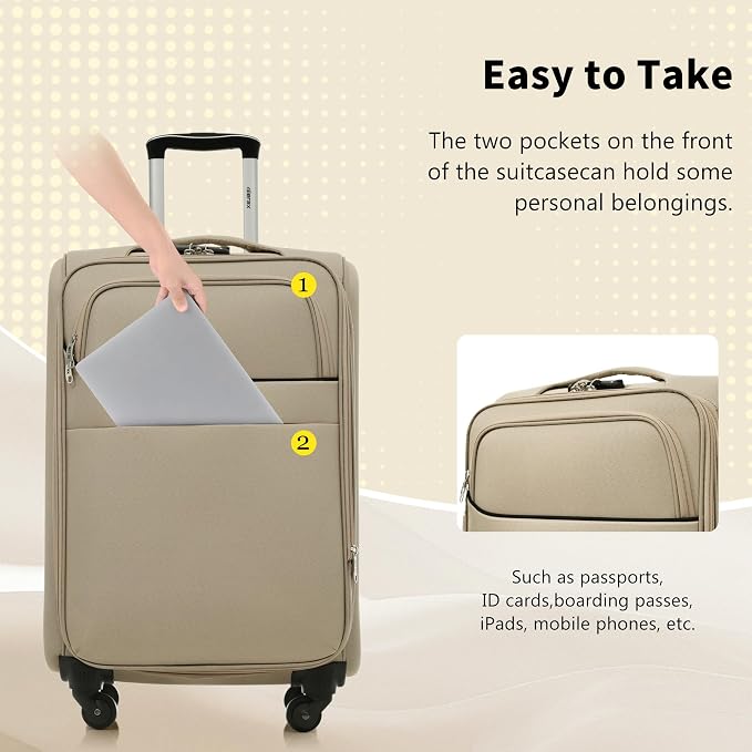 Merax Softside Luggage Set 4 Piece,18/22/26/30 Expand Suitcase,Khaki | Lightweight Travel Suitcase with Wheels, Luggage with TSA Lock, Suitcase,Carry On Checked Luggage Set - Image 7