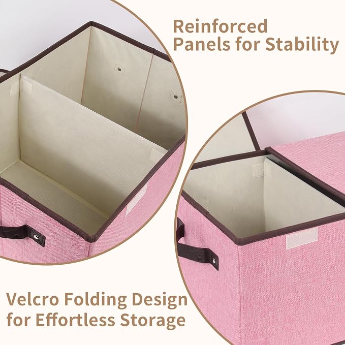 Foldable Fabric Storage Box, 16.5 x 11.8 x 9.8 inches (L x W x H), with Double-Lid & Dividers, Large Organizer for Home, Closet, Office(Pink) - Image 3