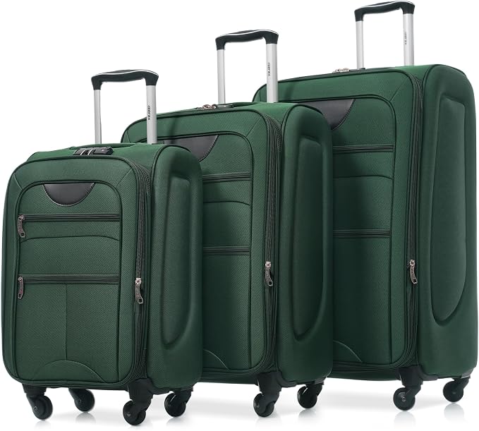 Merax 3 Piece Luggage Set,Expandable Softside Suitcase Set.Dark Green | Carry-On Luggage Included,Durable and Lightweight Travel Suitcase Set with Spinner Wheels and TSA Lock.22"/26"/30" by Merax