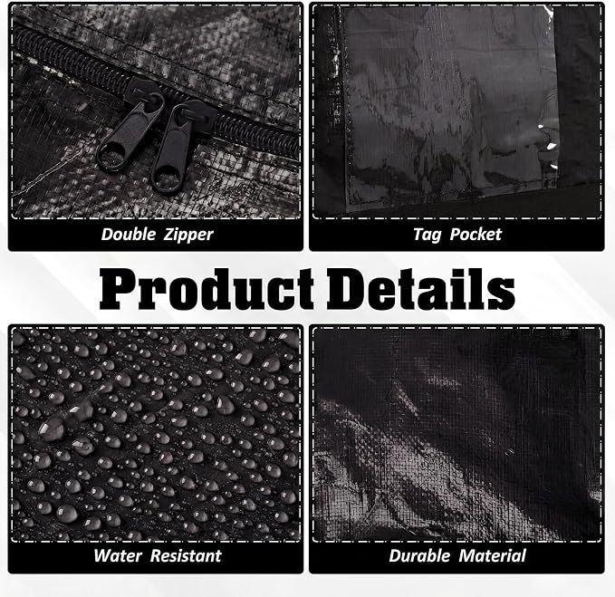 Windyun 4 Pack 142 Gallon Extra Large Moving Bags XXL Heavy Duty Storage Bag with Strong Zipper Handle Jumbo Big Tote Box Foldable for College Dorm Travel Clothes Duffle Blanket Pillow(Black) - Image 3