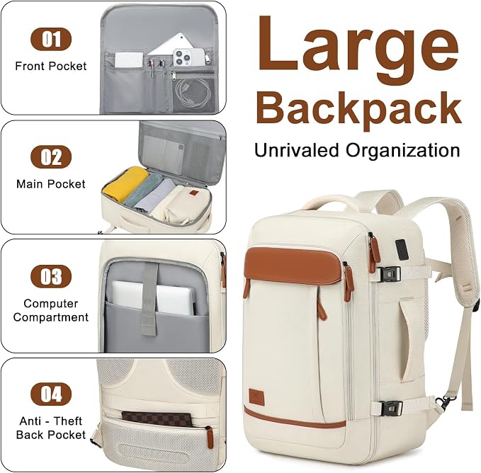 Joyway 20in Carry On Luggage with Cup Holder and USB Port, 25% Expandable Capacity, Smart Suitcase with Anti Slip Wheels and Backpack, Perfect for Men and Women 3 Piece Set White - Image 4