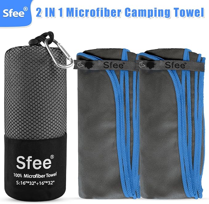 Sfee 2 Pack Microfiber Travel Towel, Quick Dry Towel Camping Towel Beach Towel Super Absorbent Compact Lightweight Sports Gym Towels Set for Beach, Gym, Hiking, Pool, Backpacking, Bath, Yoga - Image 4