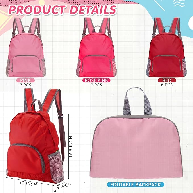 60 Pcs Bulk Backpacks Water Bottle Pencil Pouch Supplies, Backpack Donate Set, Lightweight Book Bags for Outdoor Travel(square Bottle, Fuchsia&light Pink&red) - Image 3