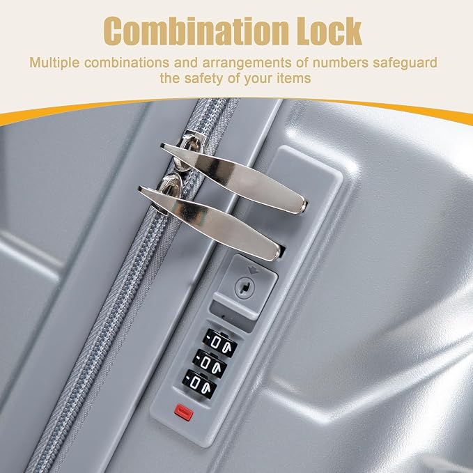 20 Inch ABS Hard Shell Travel Checked Luggage With Combination Lock, Sliver - Image 4