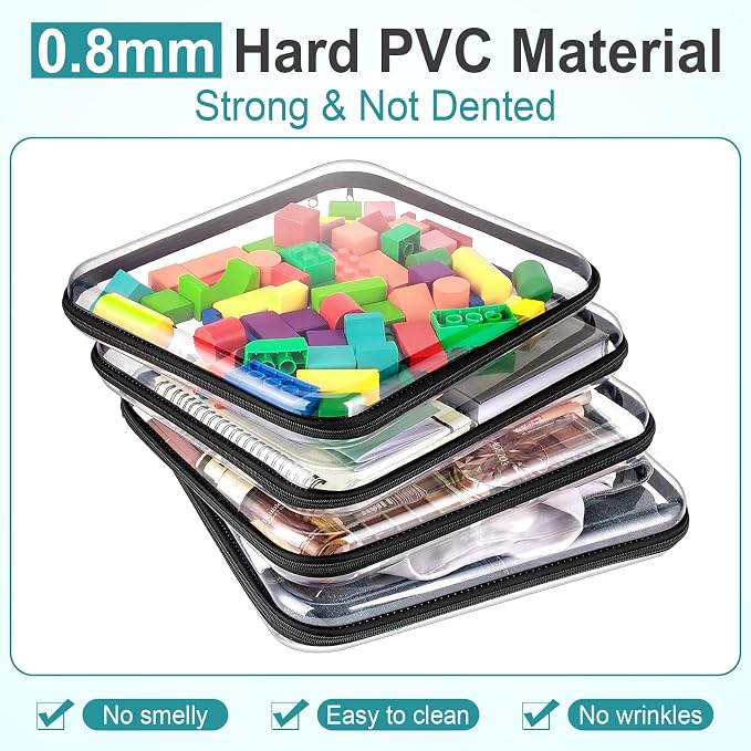 Sanwuta 6 Pcs Clear Hard Zipper Case Plastic Zipper Pouches Transparent Makeup Bag Pencil Case Pouches Toiletry Diaper Bag for Travel Toy Storage Organizer Bins(Black,13.78 x 11.81 x 2 Inch) - Image 4