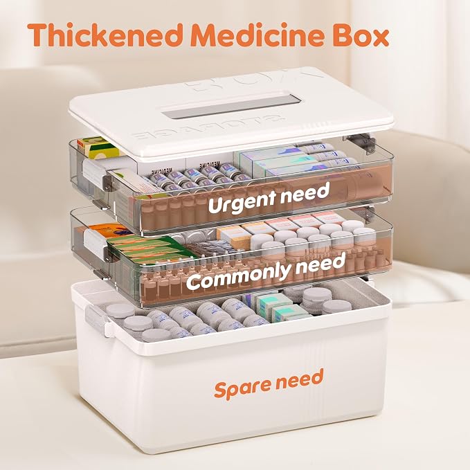 Citylife 3-Tier Medicine Cabinet Organizer,Medicine Cabinet First Aid Kit with Handle,Portable Multi-Purpose Storage Box Suitable for Family Emergency,Home,Travel,White - Image 4