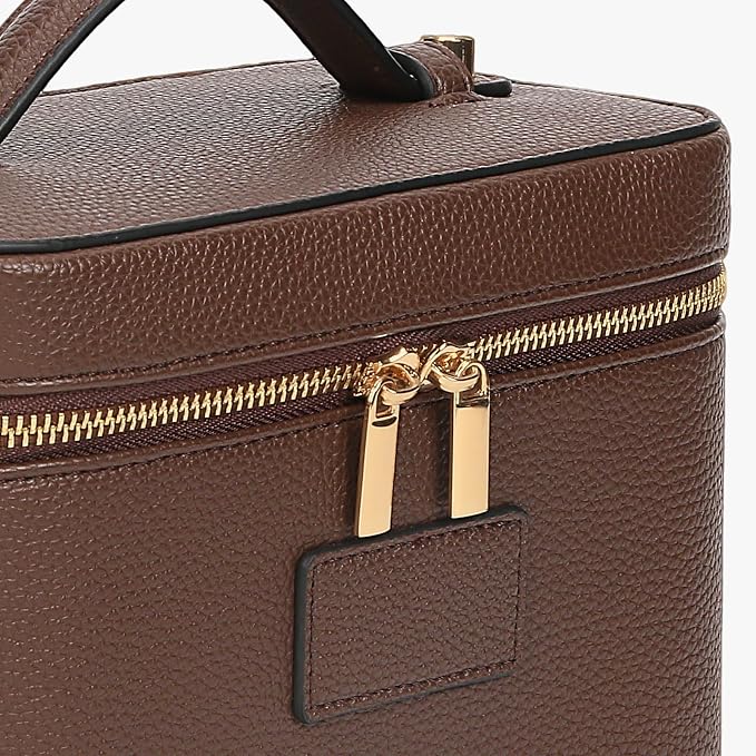 Makeup Bag Vanity Case with Removable Divider Travel Toiletry Bag Portable Cosmetic Bag Makeup Organizer Case (Coffee) - Image 3